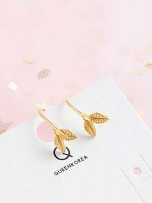 1 Pair Leaf Decor Silver Earrings For Women For Daily Life Birthday Gift - Gold - View 2