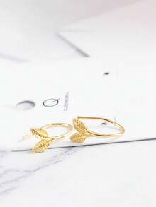 1 Pair Leaf Decor Silver Earrings For Women For Daily Life Birthday Gift - Gold - View 3