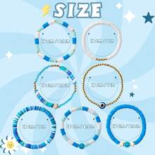 7入組夏季粉色彈性珠子手鍊套裝,具有公主、微笑和心形吊飾,適合女孩 - 彩色 - 查看 3