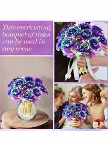 MEHELANY 10/4/1支仿真玫瑰花，PVC材质，带茎，紫色塑料仿真花，浪漫全息花卉装饰，适用于家居和派对，家居装饰，婚礼礼物，生日礼物，周年纪念礼物，毕业礼物，送给女朋友、母亲、父亲、老师的仿真花束 - 紫色 - 查看 2