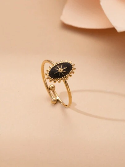 1개 도파민 18K 골드 도금 스테인리스 스틸 바로크 스타일 비대칭 망치질 장식 조절식 오픈 반지, 여성의 일상적인 착용과 선물에 적합