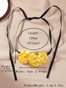 1個新品情人節布質手工燒邊花卉項鍊/腰鏈,自然風格,適合女性着裝派對或宴會服飾搭配 - 黃色 - 查看 6