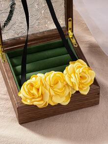 1個新品情人節布質手工燒邊花卉項鍊/腰鏈,自然風格,適合女性着裝派對或宴會服飾搭配 - 黃色 - 查看 4