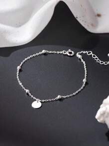 Stylever 1入時尚銀色圓盤鎖鏈手鍊，適用於女士精品珠寶贈禮假日