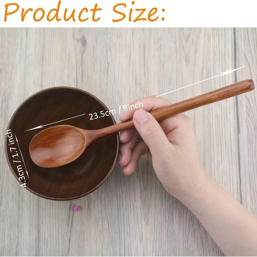 1 Natural Oval Wooden Spoon, 9 Inches (About 23.5 Cm), For Eating And
