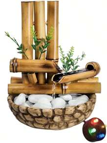 Fonte Bambu De Mesa Feng Shui Agua Cascata Decorativa 26cm - Marrom + LED - Visão 1