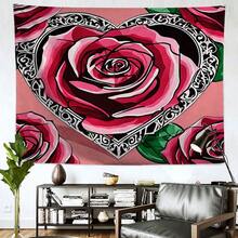 1入組桃皮背景布帶有綠色植物,彩色寶石和牡丹花紋,適用於臥室床頭牆裝飾 - 米色 - 查看 4