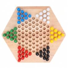1pc Checkers Children Hexagonal Checkers Wooden Colorful Chinese Checkers Board Game Nine Connected Chess Wooden Checkers Toy For Adults Kids Family - Multicolor - View 2