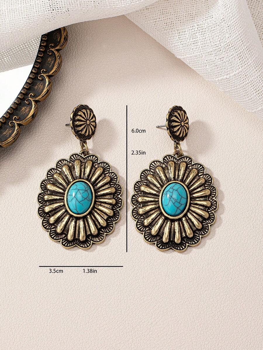 一對時尚復古綠松石耳環女戶外派對西式 - 古銅色 - 查看 1