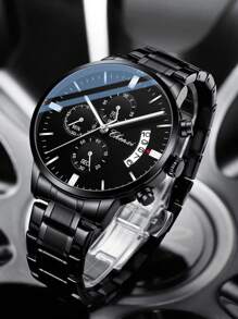 Multifunctioneel Sporten Kwarts horloge Heren Horloges Waterbestendig Kalender Staal Band Alle Horloges Klassiek Zwart