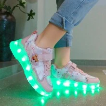 GUANGLAN USB Rechargeable LED Light Shoes With 7 Colorful Lighting Modes For Kids (Toddler, Little Kid, Big Kid). Pink/Purple, With Hook-And-Loop Design And Flat Sole, Suitable For Spring/Autumn Seasons. Ideal For Casual, Sports, And Chunky Sneakers. Suitable For Baby And Young Children - Pink - View 10