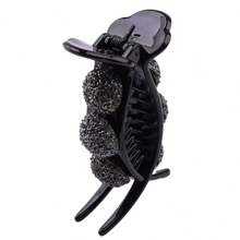 1pc Full Rhinestone Bun Maker Hair Claw, Acrylic Hair Claw Hair Clamp For Women's Updo, Girls' Fashion Hair Accessory - Black - View 3