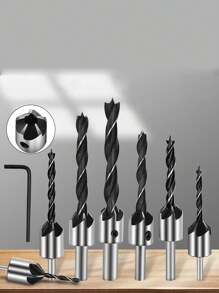 木工 鑽頭組 高硬度 木材孔鋸切割機 電動鑽 高碳鋼鈦鍍 圓柄鑽頭 3-10mm 7入組自然色系 + 一把扳手 - 彩色 - 查看 1