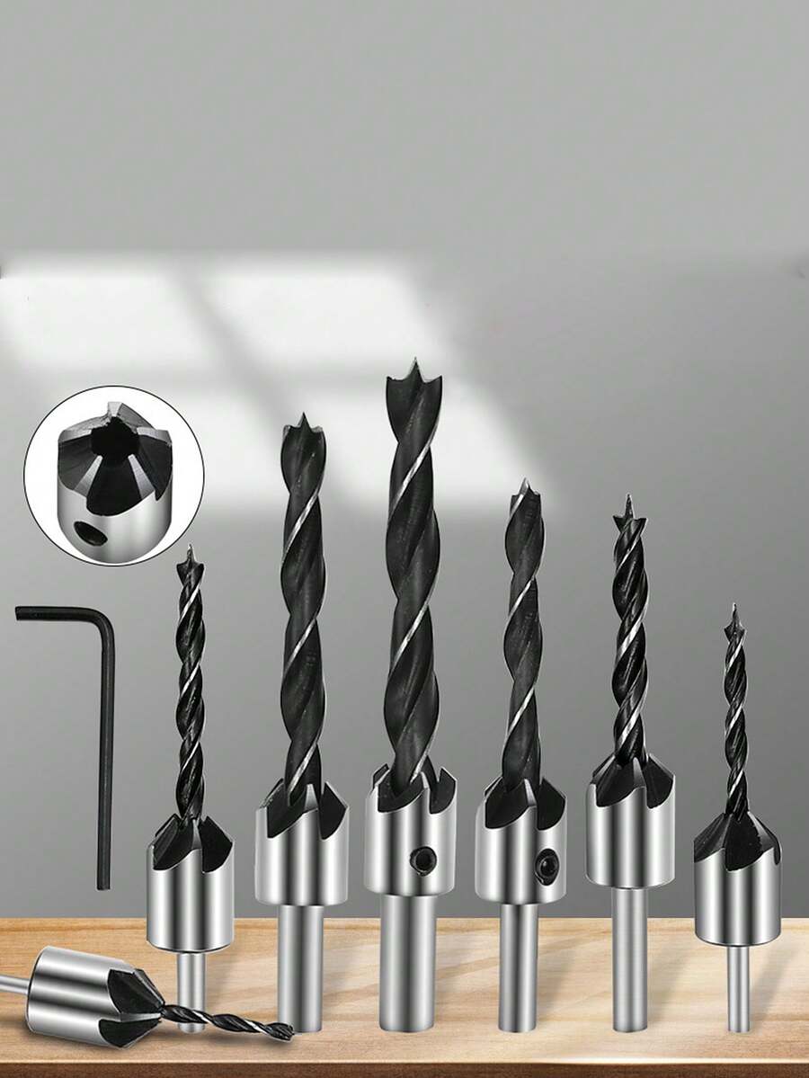 木工 鑽頭組 高硬度 木材孔鋸切割機 電動鑽 高碳鋼鈦鍍 圓柄鑽頭 3-10mm 7入組自然色系 + 一把扳手 - 彩色 - 查看 1