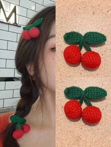 2件套节日主题发饰，樱桃发夹，可爱鳄鱼夹和发卡套装 - 彩色 - 查看 2