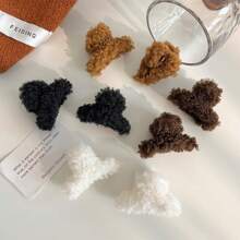 2入組女士可愛毛絨迷你髮卡，萬用公主甜美側夾適用於前瀏海，幼細髮片髮夾，半扎髮頭飾 - 棕色 - 查看 4