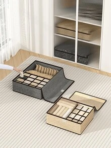 1入選擇內衣灰色收納盒，小物品收納盒，多網格分類收納盒，2合1收納盒，多功能收納盒，布料柔軟性，精美邊緣，適用於各種形式的儲物，學校組織者袋子，教師收納袋。 - 米色 - 查看 2