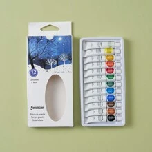 水彩畫顏料套裝,12色x 6ml,可水洗,適用於學生、兒童、藝術家、繪畫繪圖工具和用品 - 彩色 - 查看 3