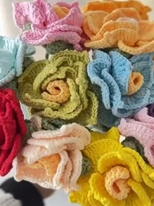 1朵玫瑰編織花,鉤針花,編織花束,婚禮宴會裝飾,教師感謝禮物,教師畢業禮物,自製教師節,母親節,情人節禮物,家居裝飾人工編織花 - 彩色 - 查看 3