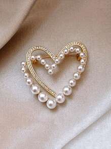 1 件优雅仿珍珠装饰心形胸针，外套毛衣配饰情人节连衣裙配饰衣服别针包饰背包学校用 - 金色 - 查看 5