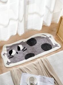 1pc Cartoon Foot Pad Decorative Carpet, Polyester Fiber Bedside Anti-Slip Mat For Bathroom Sink And Toilet - Grey - View 7
