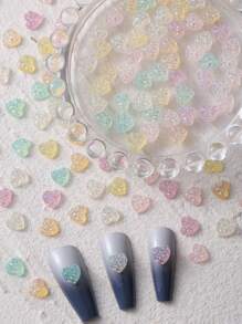 50pcs Y2K Heart Shaped 3D Multi-Color Mixed Mini Charm Nail Art Accessories DIY Simple Flat Frosted Gypsophila Heart Cute Women's Casual Art Nail Accessories Shiny Nail Charms Nail Gems Nail Supplies