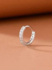 女士方晶锆石假鼻环、不锈钢圆形软骨耳屏、耳鼻穿孔、Falso Nariz 身体首饰 - 銀色 - 查看 3