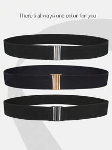 1 pieza Cinturón elástico y ajustable en color negro vintage de 1.2 pulgadas con hebilla dorada o plateada para mujeres de talla grande, para vestidos casuales, jeans y pantalones