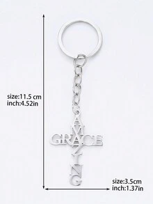 1入組女士不鏽鋼中空字母信心恩典&吊飾鑰匙圈 - 銀色 - 查看 4