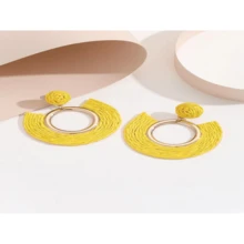 歐美新款時尚手工編織草耳環,誇張優雅的圓形耳飾 - 寶藍色 - 查看 2