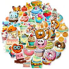 50個甜甜圈混合小動物、冰淇淋、吐司、奶茶等創意食物貼紙,可用於筆記本、水杯、行李箱、吉他、滑板等裝飾貼紙 - 彩色 - 查看 11