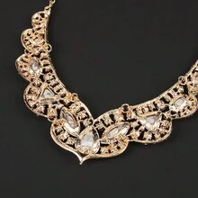 歐美風格誇張復古人造寶石新娘珠寶套裝,包括項鍊和耳環,完美適用於婚禮、正式場合或派對,非常華麗 - 紅色 - 查看 2