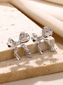 1 Pair Stainless Steel Bowknot Ribbon Stud Earrings, Suitable For Women's Daily Wear, Jewelry Gift