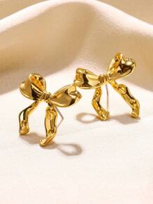 1 Pair Stainless Steel Bowknot Ribbon Stud Earrings, Suitable For Women's Daily Wear, Jewelry Gift