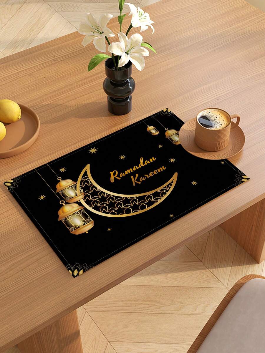 4 buc covorașe izolate pentru festival, suporturi de masă pentru pahare, imprimeu cu lună și in, 42,5 x 31,5 cm - Multicolor - Vizualizare 1