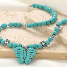 1pc Vintage Turquoise Butterfly Pendant Necklace European & American Style Bohemian Jewelry For Women And Girls - NA10403 - View 5