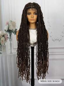 36inch Super Long Lace Front Synthetic Hair Ombre Brown Braided Cap - Ombre - View 7