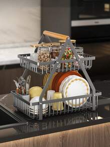 1pc Basket, Fruit Container Bowl Fruit Dish, Home Creative Snack Bread Storage Drainage Basket, Table Snack Display Tray Picnic Basket - Black - View 5