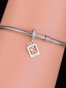 HuooNew 1pc Minimalist 925 Sterling Silver Rose Photo Frame Pendant Diy Bead Memorial Unisex Accessory For Party - Silver - View 3