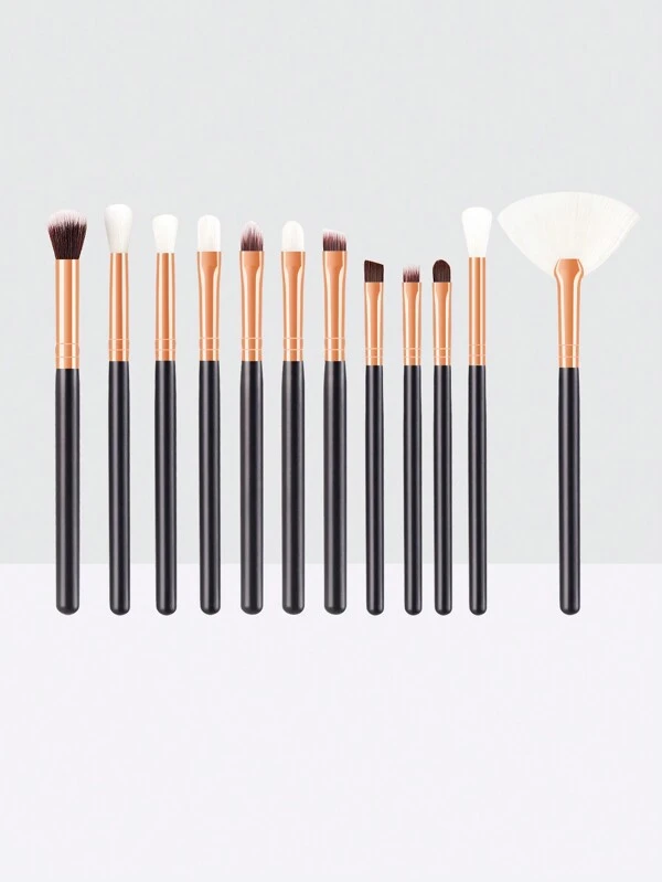 12pcs/Set Black Eye Makeup Brush Set Including Eyeshadow Brush, Fan