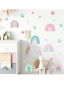 卡通彩虹波点墙贴，适用于房间和客厅，自粘装饰 - 卡其色 - 查看 2