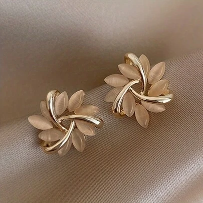 1 Pair Rotating Flower Cat Eye Stone Sun Stud Earrings Friendship Gift For Wife And Friend Elegant. Valentine's Day Accessories
