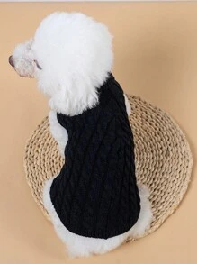 1件宠物犬猫保暖针织衣,适用于秋冬季节 - 黑色 - 查看 2