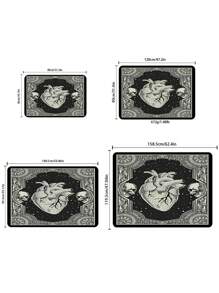 1 件哥德式客廳地毯骷髏印花窗台墊咖啡桌區域地毯柔軟臥室裝飾地毯青少年房間裝飾地毯 - 黑色 - 查看 2
