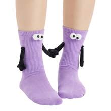 1双/2双紫色磁性情侣牵手袜，可爱毛绒娃娃袜，运动袜 - 紫色 - 查看 2