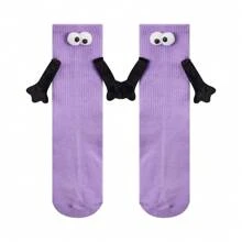 1双/2双紫色磁性情侣牵手袜，可爱毛绒娃娃袜，运动袜 - 紫色 - 查看 4