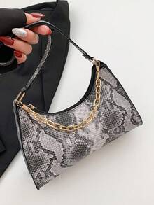 2023新款蛇紋肩背包,高端時尚外觀 - 灰色 - 查看 4