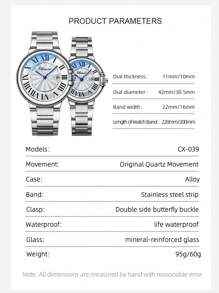 Koppel Horloges 2 st./set Klassiek Elegant Wit Romeins cijfer Kalender Horloges Met Nachtlichtjes ( Voor hem En Haar ) - Wit - Bekijken 6