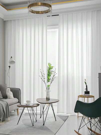 1 Pieza Cortina Traslúcida De Estilo Delicado Y Simple De Color Sólido Para Sala De Estar, Dormitorio