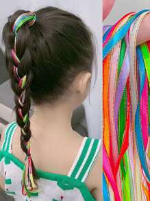 20入組兒童編織多彩緞帶,適用於女孩髮辮、街舞表演、流行髮飾 - 彩色 - 查看 2